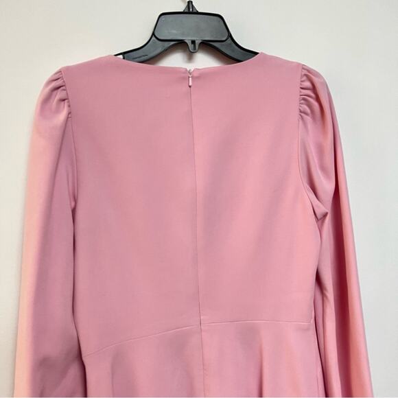 Black Halo Ellen Mini Dress Pink Bow Tie Puff Sleeve Preppy Coquette 8 $375 - Picture 10 of 12